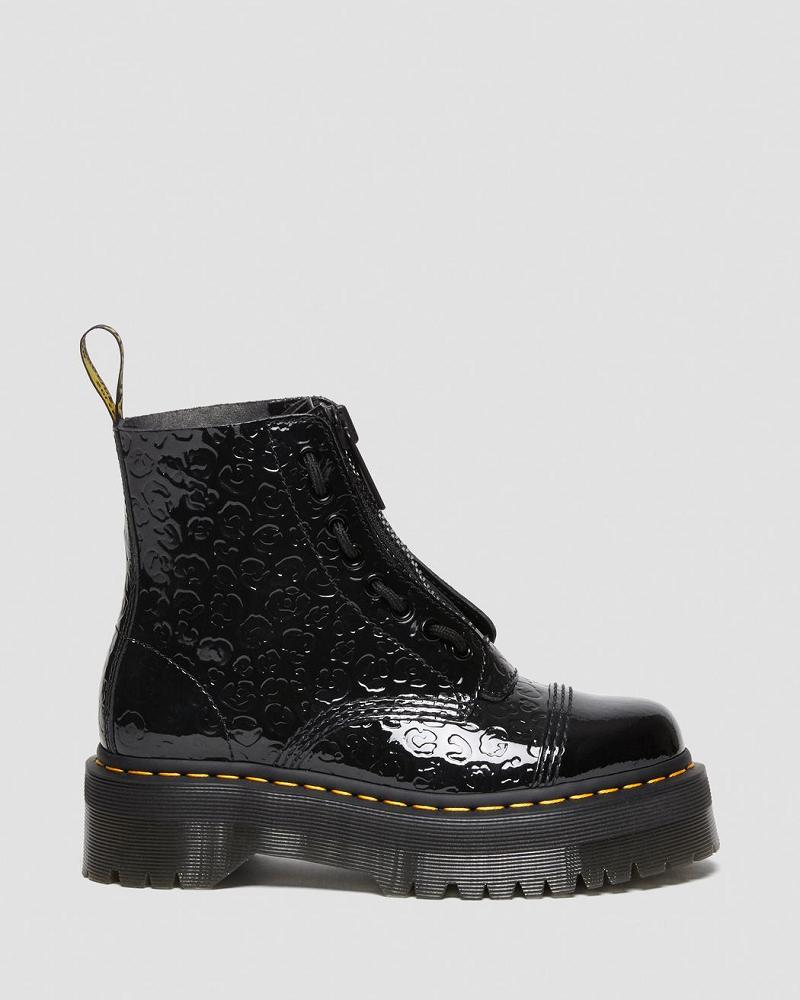 Dr Martens Sinclair Leopard Emboss Lak Leren Platform Laarzen Dames Zwart Leopard | NL 527YXF